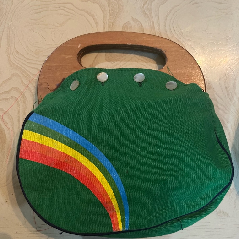 Tailor Vintage Green Clutch with Rainbow Design